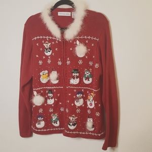 Ugly Christmas Red Cardi Sweater With Bells Large